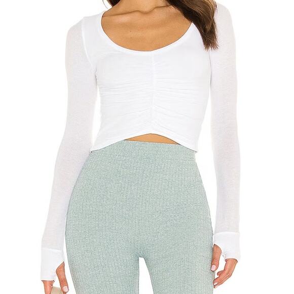 Michael Lauren NWT Revolve White Salvatore V-Neck Ruched Front Crop Top Large - Picture 3 of 9